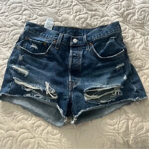 Levi’s 501 Stylish Blue Distressed Denim Shorts Size 30